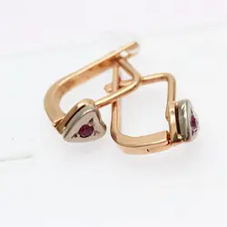 585 Purple Gold Earrings Pink Zircon Heart-shaped Earrings for Women Plated 14K Rose Gold Small Earings Simple Jewelry