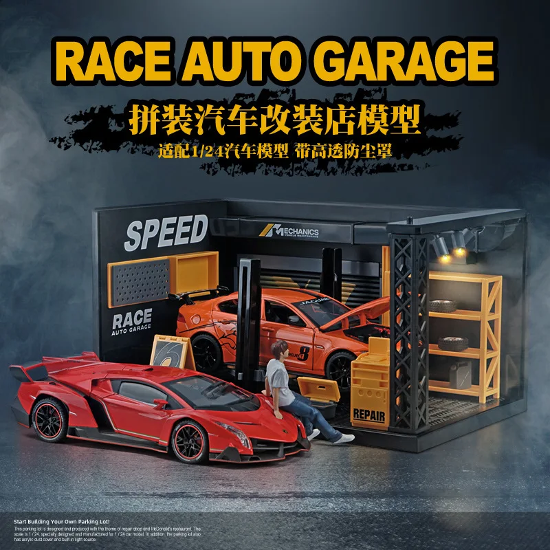 

Collector 1:24 Scale DIY Auto Repair Shop Diorama with LED Lights – Build-It-Yourself Garage Model & Car Storage Display Case
