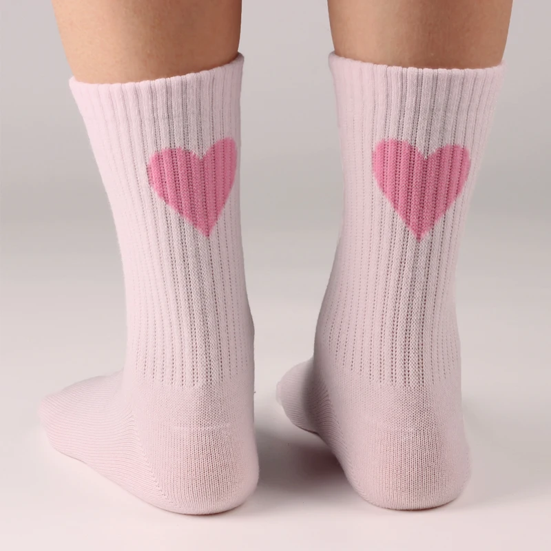 4 Pairs Kids Mid-Calf Socks Heart Patterned Children's Basic Simple Four Season Double Bar Graph Design Girls Stocks