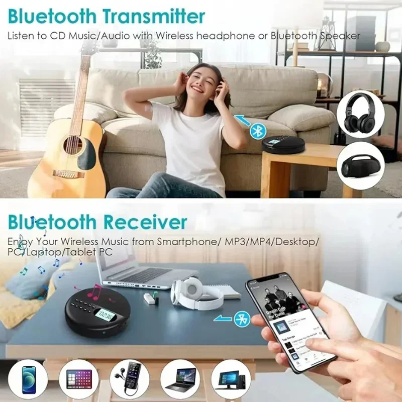 Portable Is CD Player Two-way Bluetooth 5.0 Built-in Speaker HIFI CD Music Walkman ASP Rechargeable USB Lossless Playback