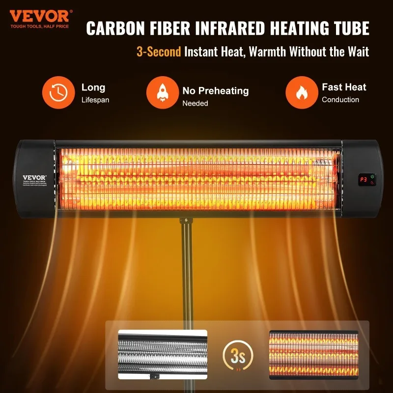 Electric Patio Heater, 1500W, 34 IN Standing and Wall Mount Infrared Heater, with 3 Speeds and Timer, for Porch, Patio