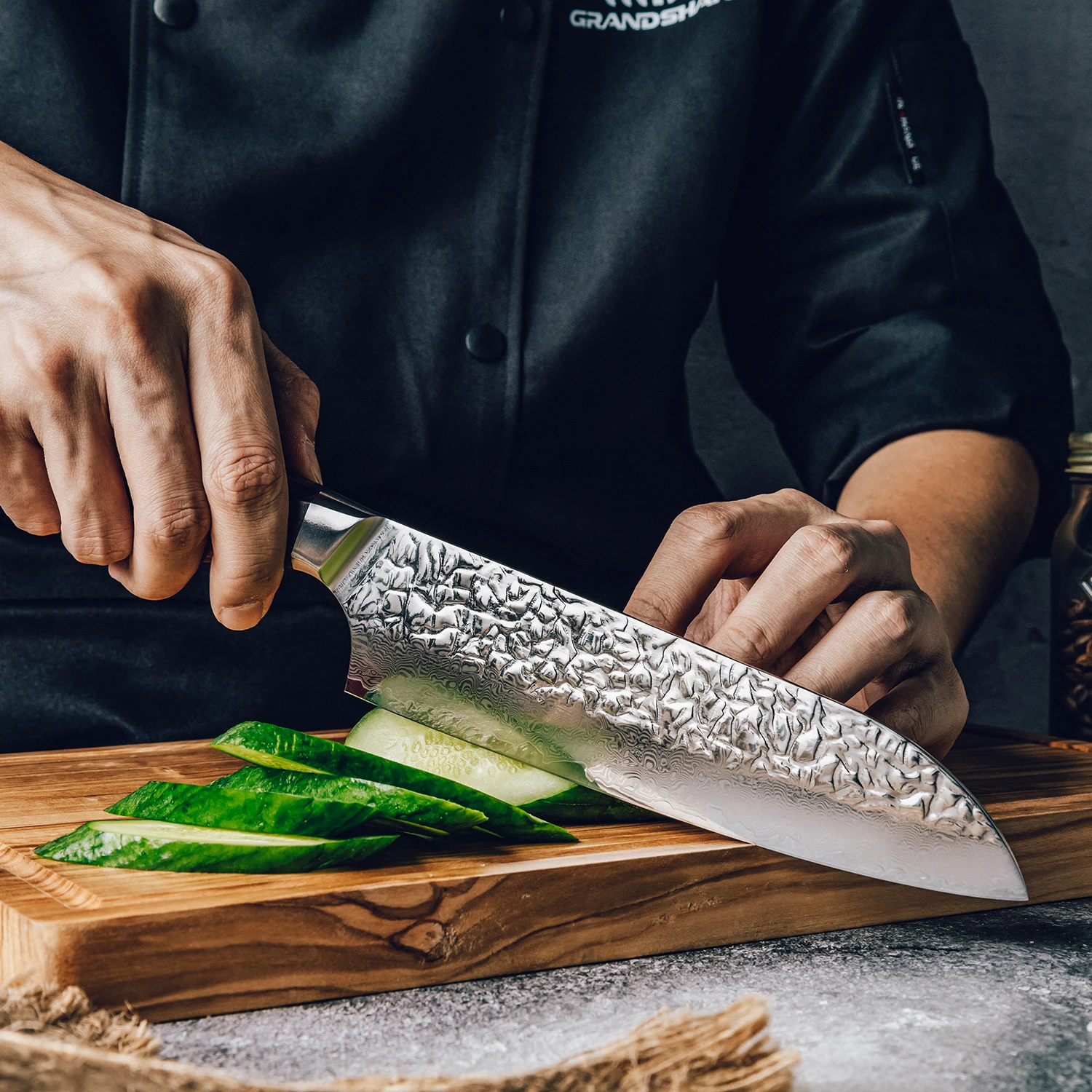 Grandsharp المهنية 7 بوصة سكين Santoku 67 طبقة دمشق الصلب Aus10 سكاكين المطبخ الشيف أدوات الطبخ مع مقبض الخشب