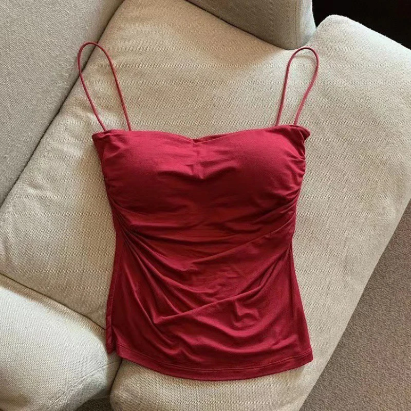 Camisola de seda de hielo para mujer, almohadilla para el pecho, parte inferior antiligera, ropa interior hermosa, parte superior corta, se puede usar fuera del chaleco, Verano