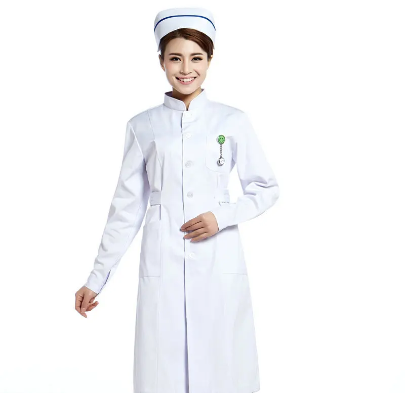 Stand Collar Nurse Uniform Womens Lab Coats Professional Nurse's Suit Beauty Salon Long-Sleeved Work Clothes Solid Medical Dress