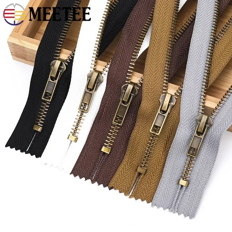 2/5Pcs 3# 5# 20cm Metal Zipper for Sewing Bronze Clothes Pants Close-end Zippers Coat Auto Lock Zip Repair Kit DIY Accessories