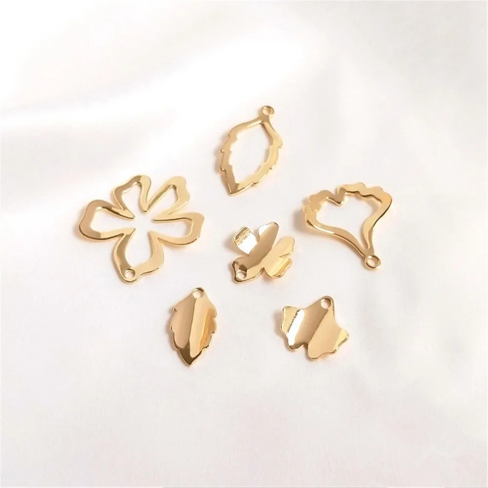 14K Gold Plated Leaf pendant hollow out flower apricot leaf earring pendant diy hand jewelry accessories