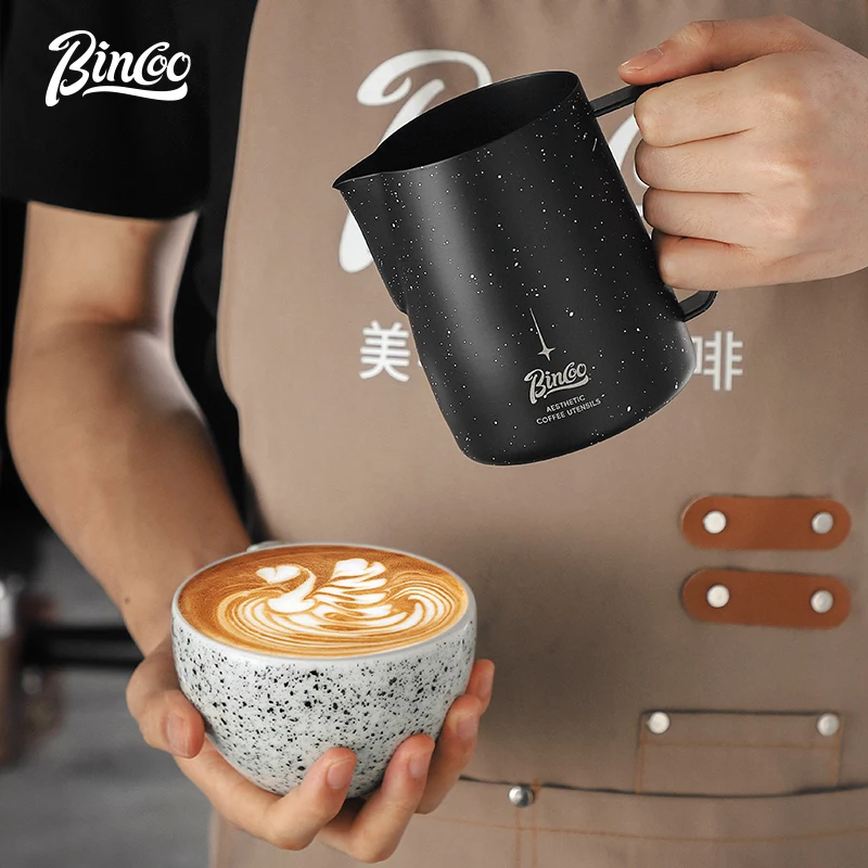 Bincoo 350/600ML Coffee Milk Bubbler 304 stainless steel with graduated Latte Barista Tools Professional Starry Latte cup/jar