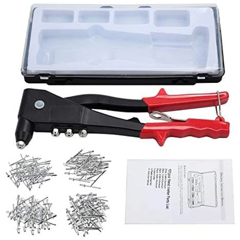 Professional Heavy Duty Pop Rivet Gun Kit - Includes 260 Rivets in Four Sizes Ideal for Metal, Wood, Plastic, and Sheet Metal