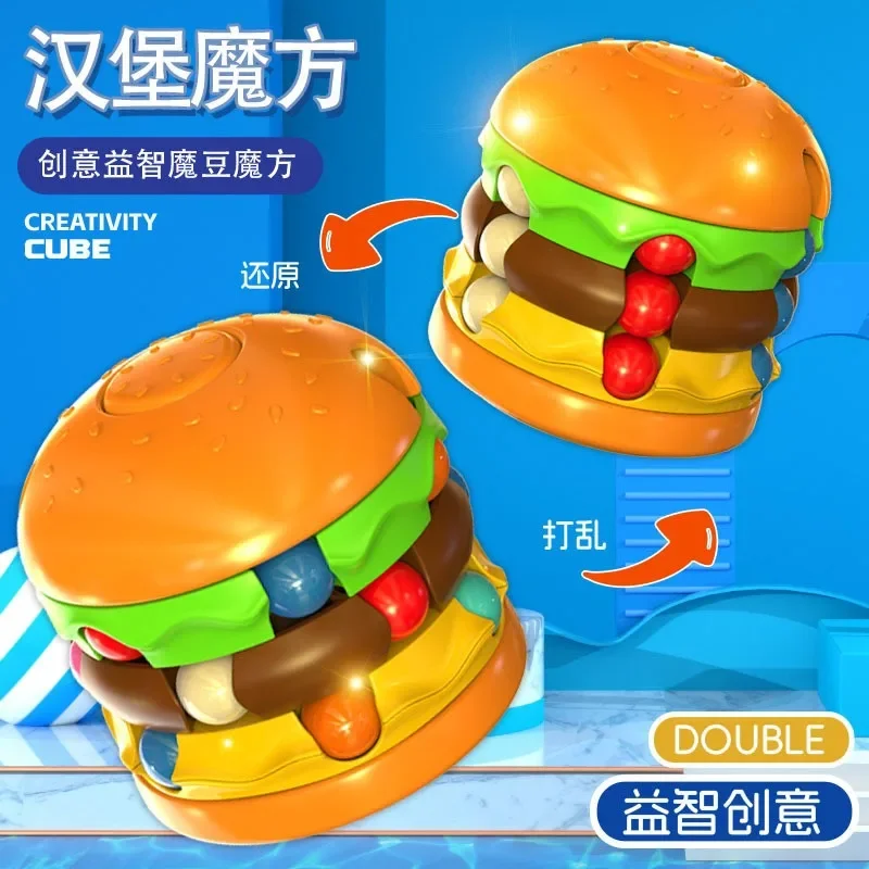 Hamburger Patatine fritte Fagioli magici Punta delle dita Palla rotante Puzzle Decompressione Cubo di Rubik Giocattolo per bambini