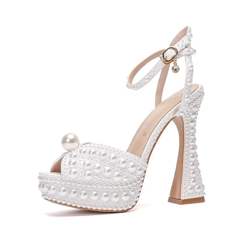

2026 Summer/Autumn New High Heels Slim Heels Shallow Mouth Water Diamond Pearl Women's Single Shoes Wedding Wedding Shoes，35-43
