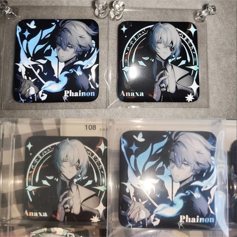 Heißer Honkai:Star Rail Anaxa Phainon Weiß Schwarz Quadrat Metall Flash Brosche Pin Abzeichen Schmuck Zubehör Für Kleidung Rucksack Geschenk