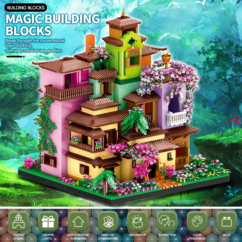 

6180PCS Garden Villa Castle Sakura House Building Blocks Street View Model LED Lights Mini Bricks Toys Children's Christmas Gift