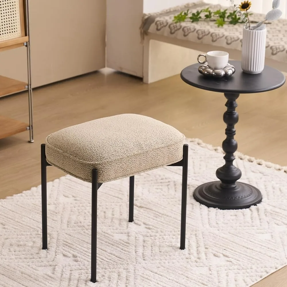 

Vanity Stool Velvet Ottoman Foot Stool, Tufted Lamb Fleece Upholstered Makeup Stool with Metal Legs Vanity Bench Footstool