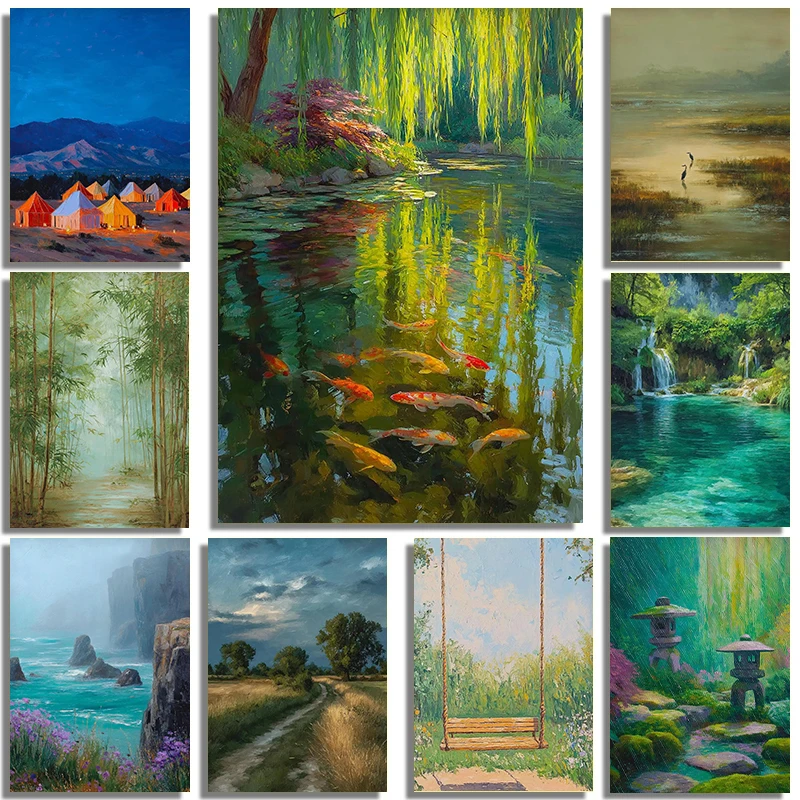 Classic Zen Bamboo Grove Swamp Mountains And Rivers Ocean Jungle Natural Art Landscape Poster Canvas Print Home Room Wall Decor