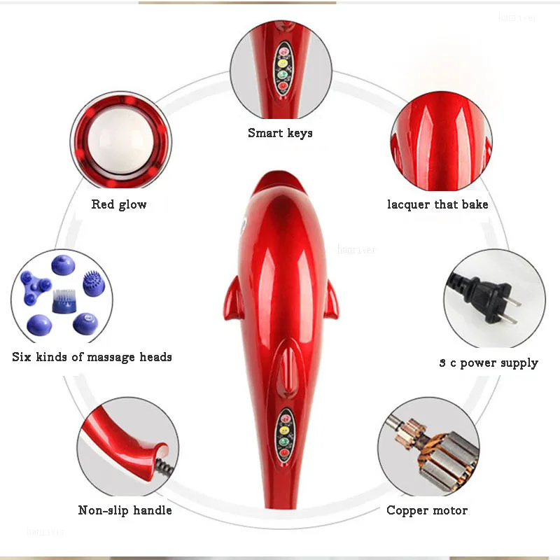 يده الكهربائية رئيس الرقبة قطني الظهر لايف الدلافين مدلك الوخز بالإبر نقطة تدليك عصا-am45