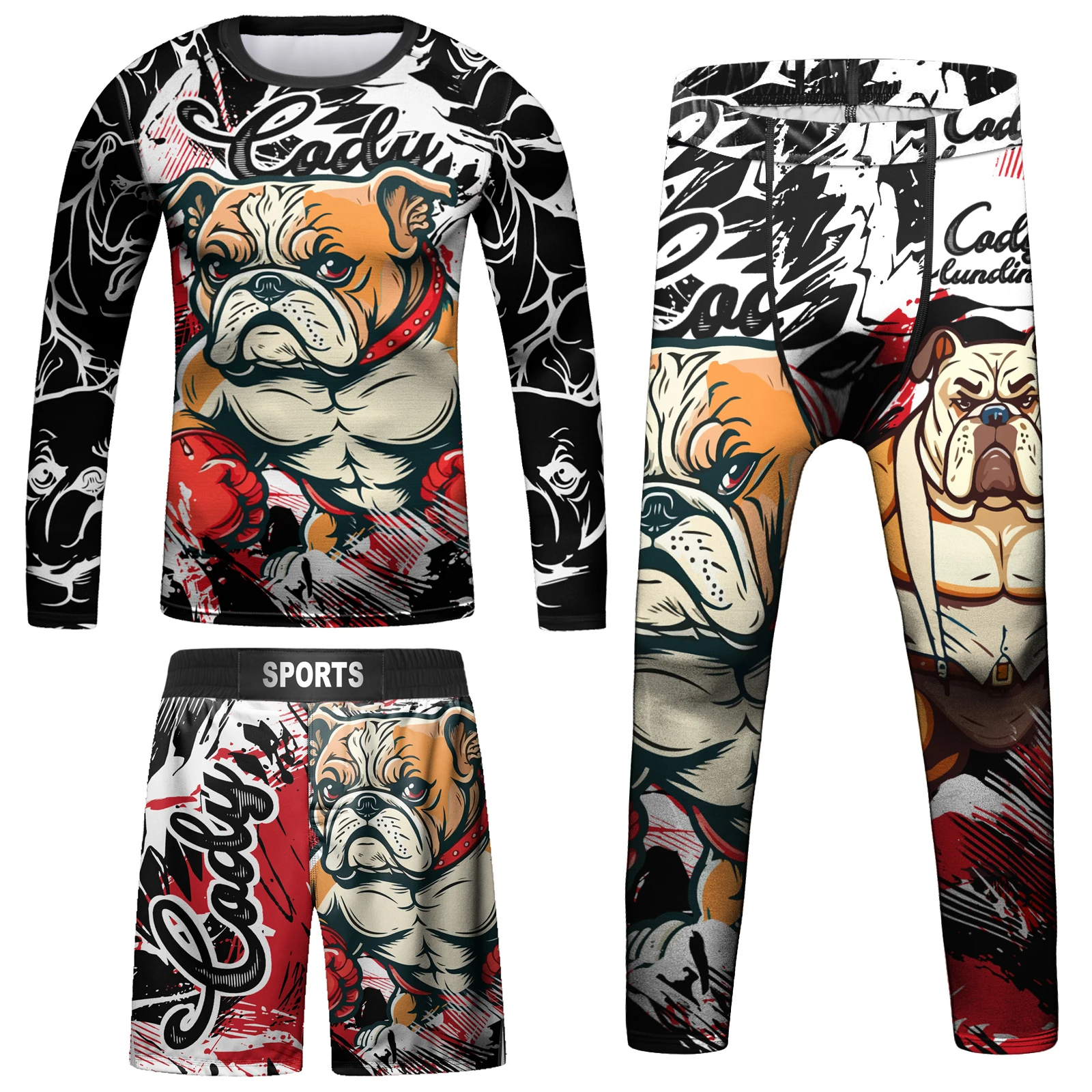 Cody lundin kid 4 teile/satz mma jiu jitsu rash guard t-shirt hose kinder bjj gi kickboxen trikots junge muay thai shorts boxen kit