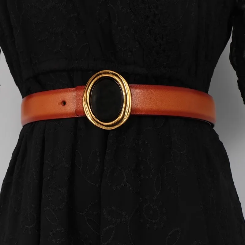 Women's Fashion Diamonds Buckle Genuine Leather Corset Female Cummerbund Coat Waistband Dress Decration Wide Belt J043