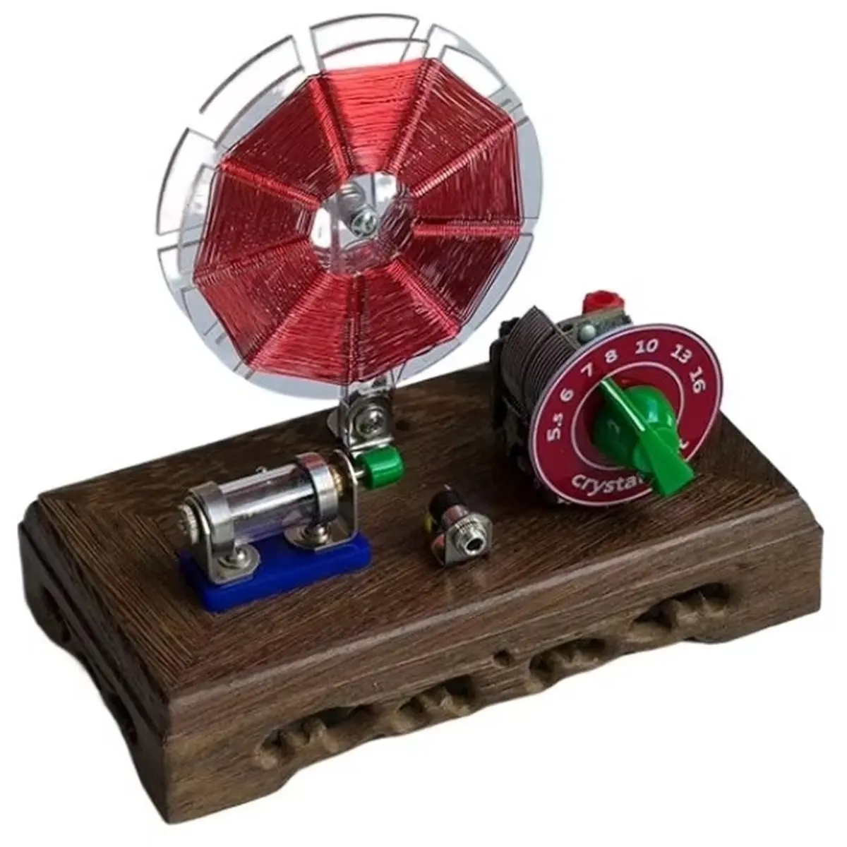 Double Basket Flower Coil Radio Crystal Radio Wooden-Base Crystal Radio