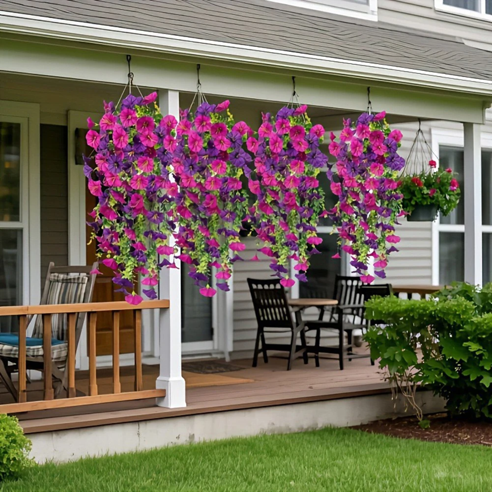 Eucalyptus Morning Glory Artificial Trumpet Flower Vine for Outdoor Wall Fence Arch Decoration 75cm Plastic Greenery