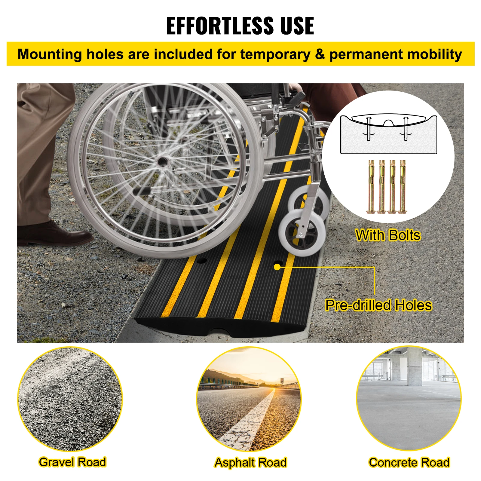 Vevor Auto Oprit Rubber Curb Ramps Zware Drempel Ramp 2.5 Inch Hoge Kabel Cover Curbside Brug Ramp Voor Speeltuin