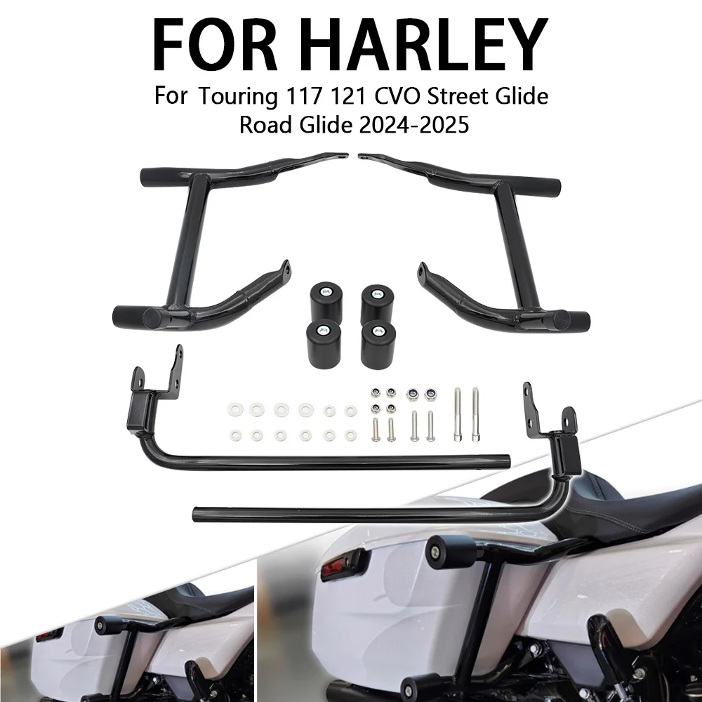 

Black Saddlebag Guard Rails For Harley Touring 117 121 CVO Street Glide Road Glide 2024 2025 Motorcycle Bag Protector Accessorie