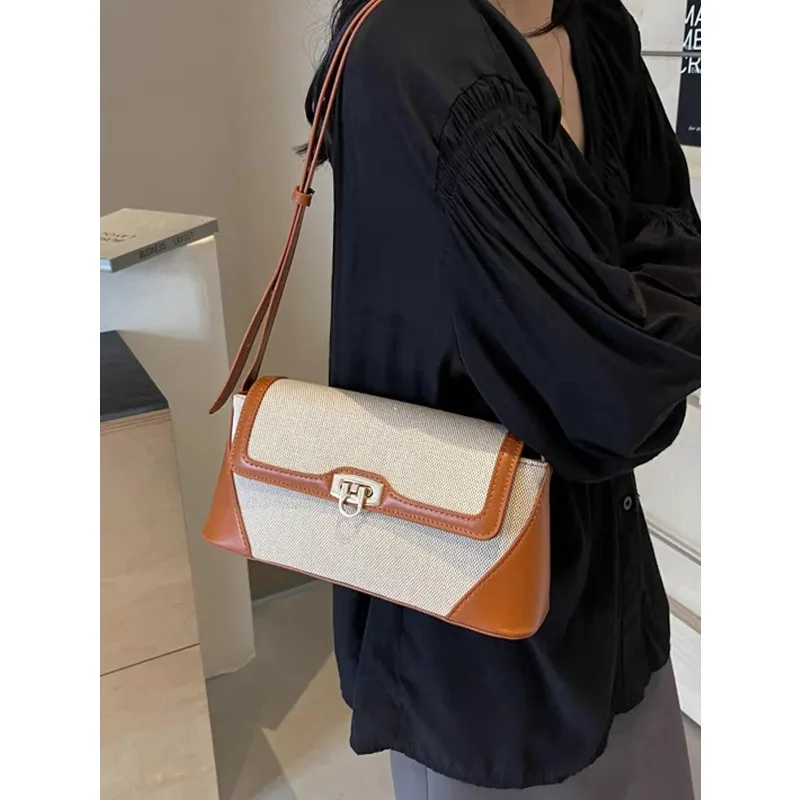

Lightweight Business And Leisure Color Contrast Clamshell Long Bag, Versatile Shoulder Bag, Handbag, Underarm Bag Suitable For G