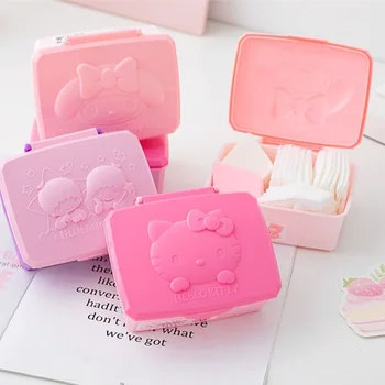 سانريو هالو كيتي صندوق مجوهرات مستطيل محمول ميلودي مسحات قطنية وسادات قطنية منظمة مجوهرات هدايا فتاة السفر