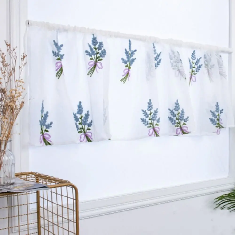 Lace Floral Embroidered Sheer Valance Curtain 39.4x19.7 Inch 1 Panel Voile Curtain for Small Window/Kitchen Window Drape Shades