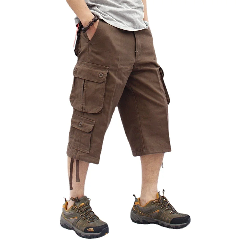 Long Length Cargo Shorts Men Summer Casual Cotton Multi Pockets Hot Breeches Cropped Trousers Military Camouflage Shorts 29-44