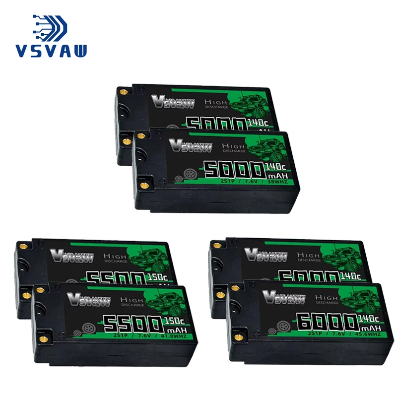 VSVAW 2S Lipo Battery 7.6V 5000/5200/5500/5600/5800/6000mAh 120C/150C With 5MM T/XT60 Plug Hardcase for 1/10 RC Truggy Car Truck