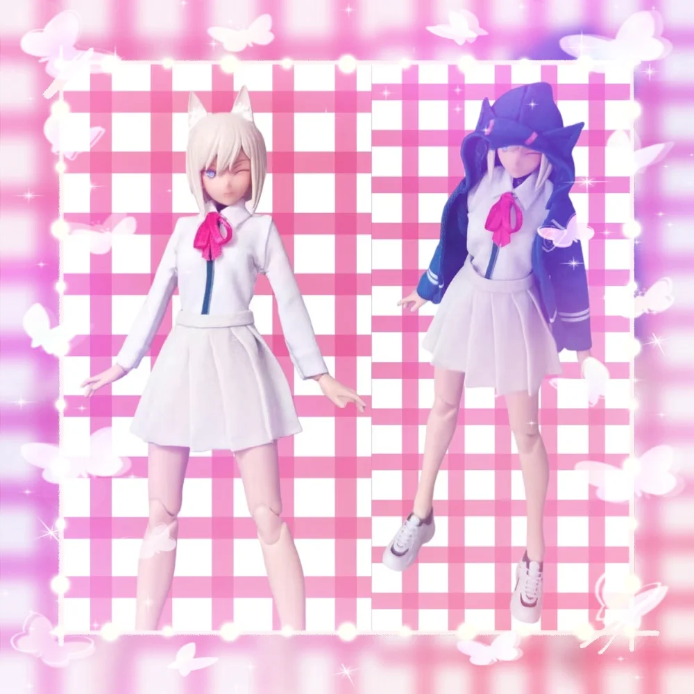 

【No Figure】1/12 Student Clothes Set Hooded Sweatshirt Coat Long Sleeves Shirt Mini Skirt for 6" Action Figure SnailShell tbl