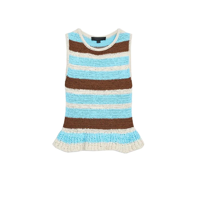 

Women's Knitted Stripe round Ne Svel Top Layered Decoration New Summer Faion Commute Sle Slim Fit Polyester Fiber
