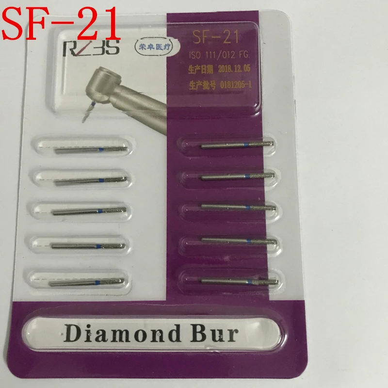 10 x 10pcs/pack Dental Diamond Burs Dentist Burs SF Series for High Speed Handpiece Diamond Dentist Grinding Tool Grinder SF-11