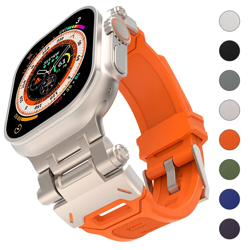 

Ремешок силиконовый для Apple Watch Band Ultra 2, спортивный браслет из титана для IWatch 9 8 SE 7 6 5 4 3, 49 мм 9 45 мм 44 мм 42 мм
