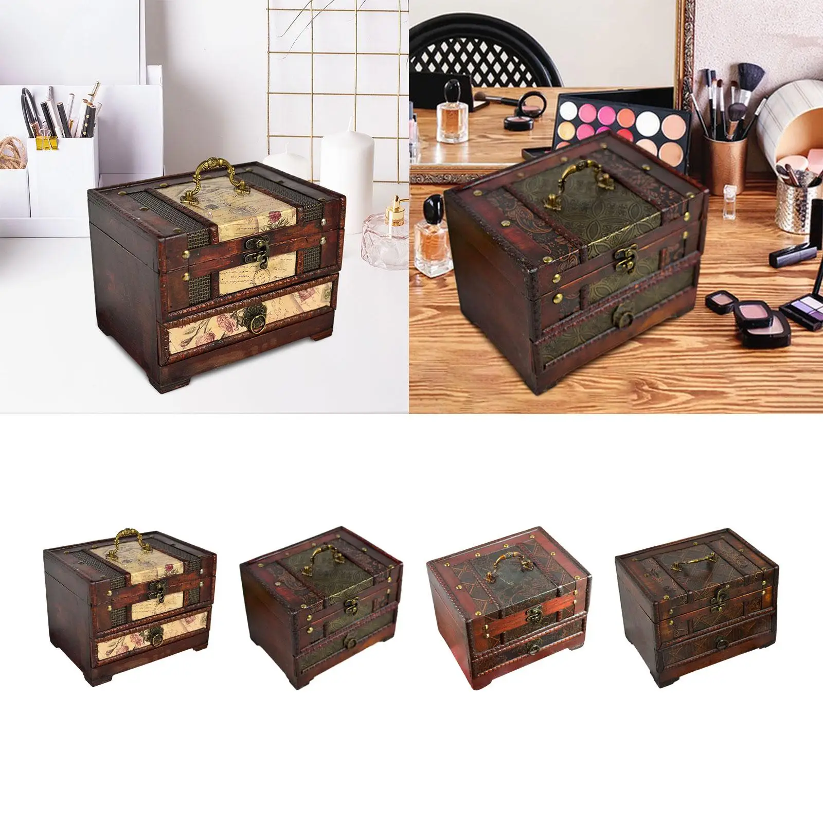 

Retro Wooden Jewelry Box with Compartments for Women And Girls, Classic Storage Case