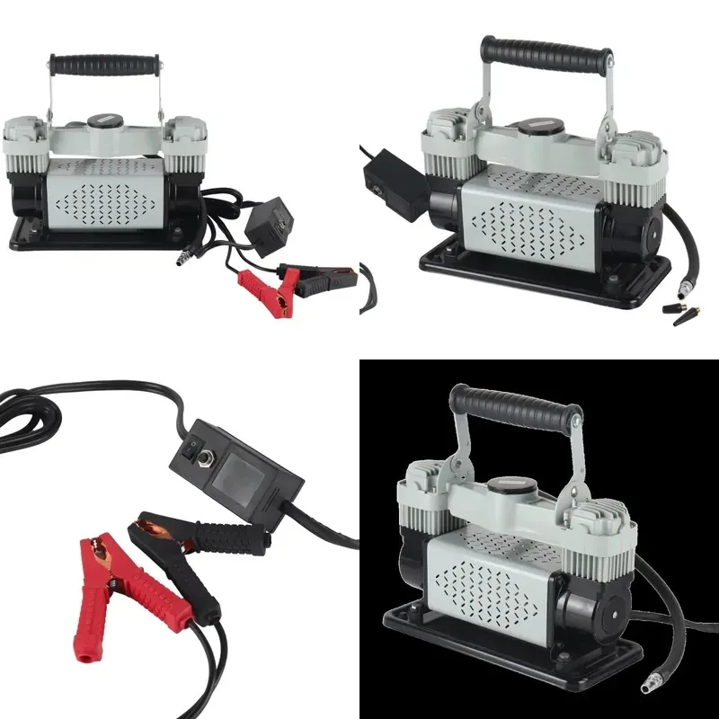 High Power Twin Cylinder Air Compressor Automotive Tire Inflator with Pressure Gauge Powered by