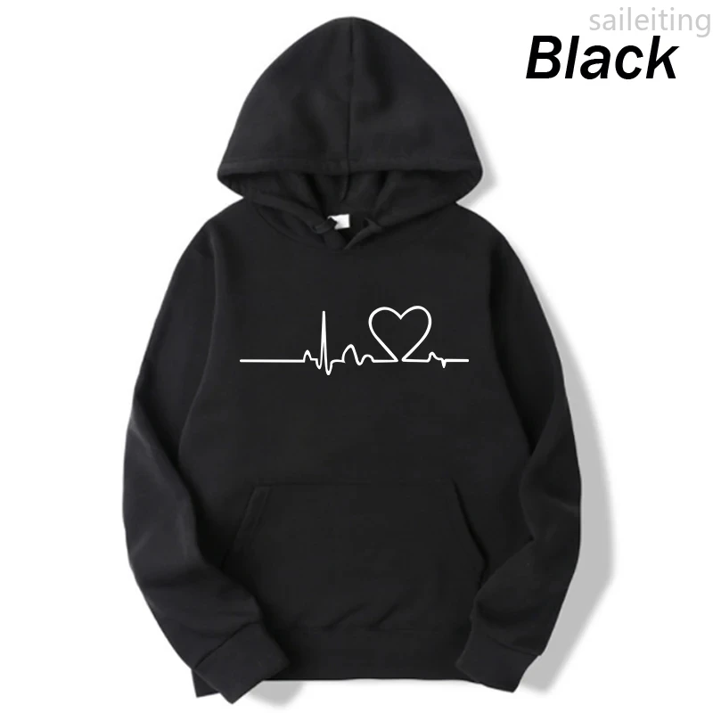 2025 Felpa con cappuccio con tasca a marsupio casual da donna nuova Felpa con stampa battito cardiaco autunno inverno Felpa con cappuccio da donna Top Streetwear