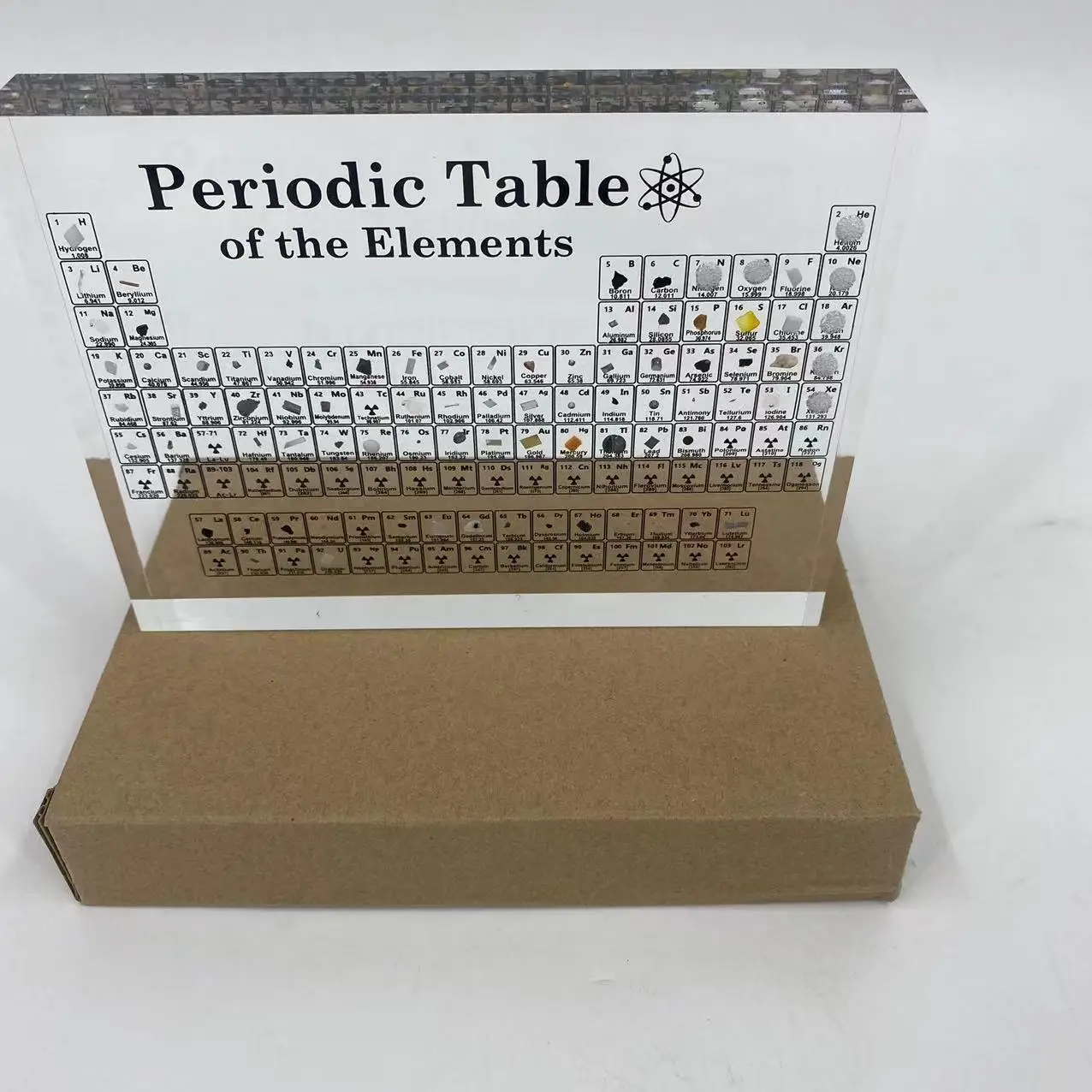 Crystal Periodic Table with Real Elements Samples Letter Decoration Kids Teaching School Display Chemical Element Home Decor