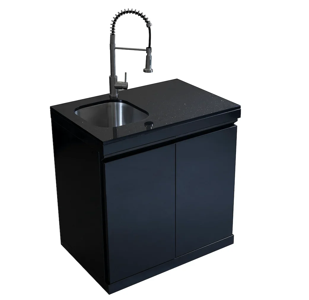 Premium Stainless Steel Black Locker with Outdoor BBQ Faucet Sink