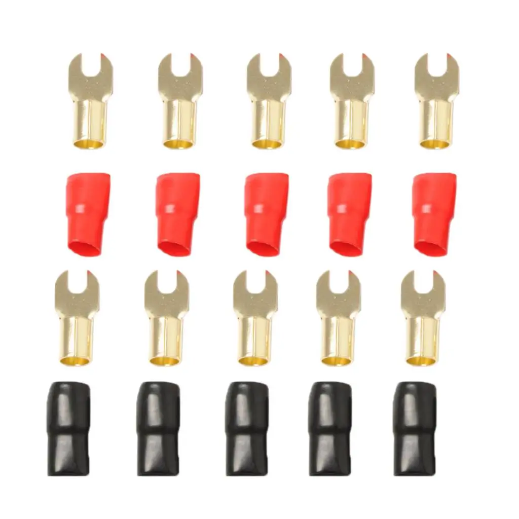 5 Pairs 4 AWG Car Audio Fork Terminal Wiring Connector Gold-