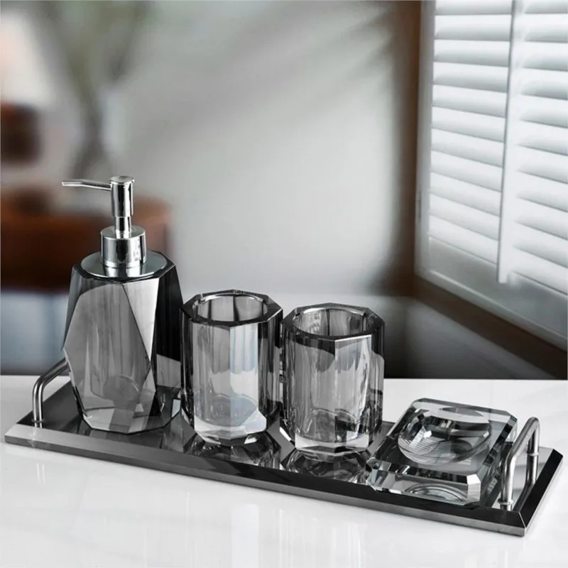

Luxury Crystal Bathroom Wash Set Water Cup Toothbrush Shelf Lotion Bottled Soap Bottle Storage Tray Home Daily Toilet Set ZG821
