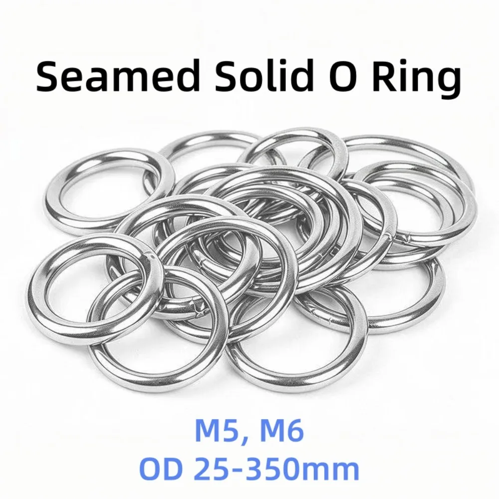 1Pc 304 Stainless Steel Welded Seamed Solid Round O‑Ring M5 M6 Heavy‑Duty Connecting Ring OD25‑350mm Anti‑Rust Hanging Loop