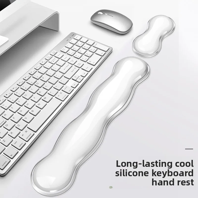 Mouse pad with wrist rest, keyboard rest, non slip silicone transparent desktop office game console, mouse wrist rest