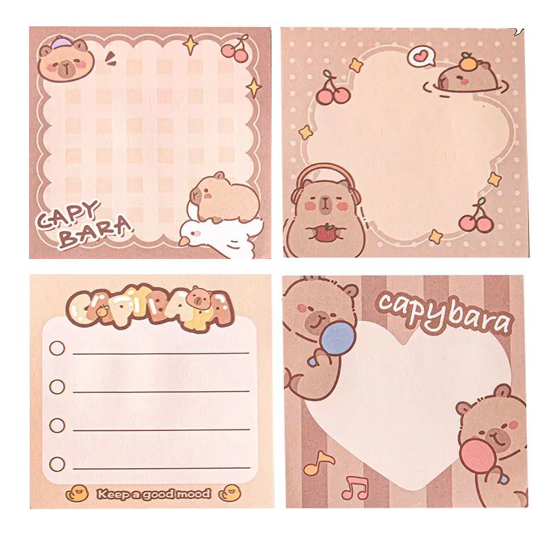 Square Cartoon Sticky Notes Set, Student Memo Pads, Tearable e Sticky Notebook, 4x50Pcs