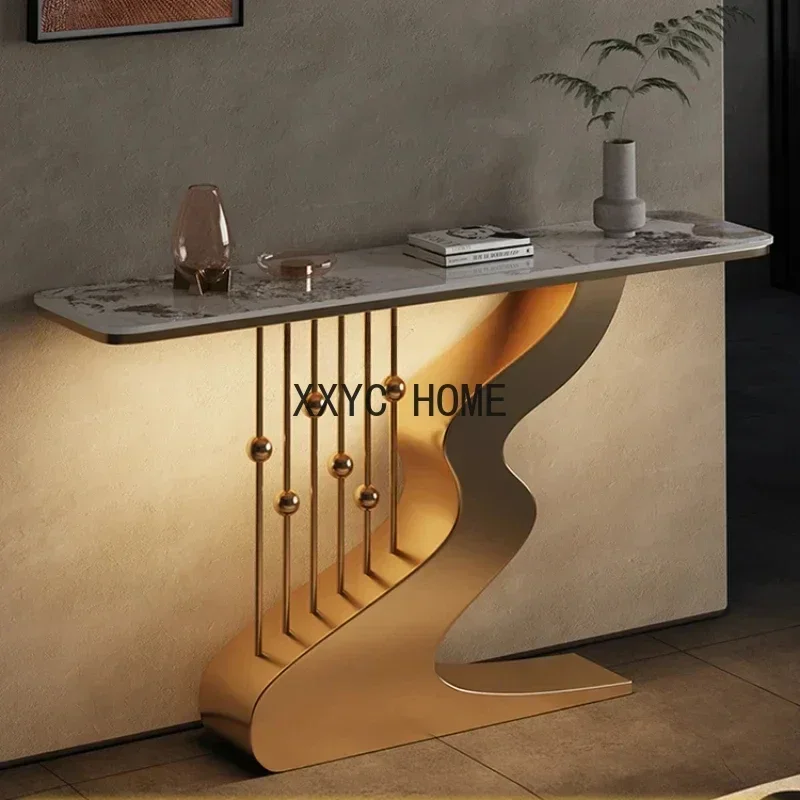 Italian Light Luxury Stone Plate Console Living Room Aisle Doorway Cabinet Console Tables Stainless Steel