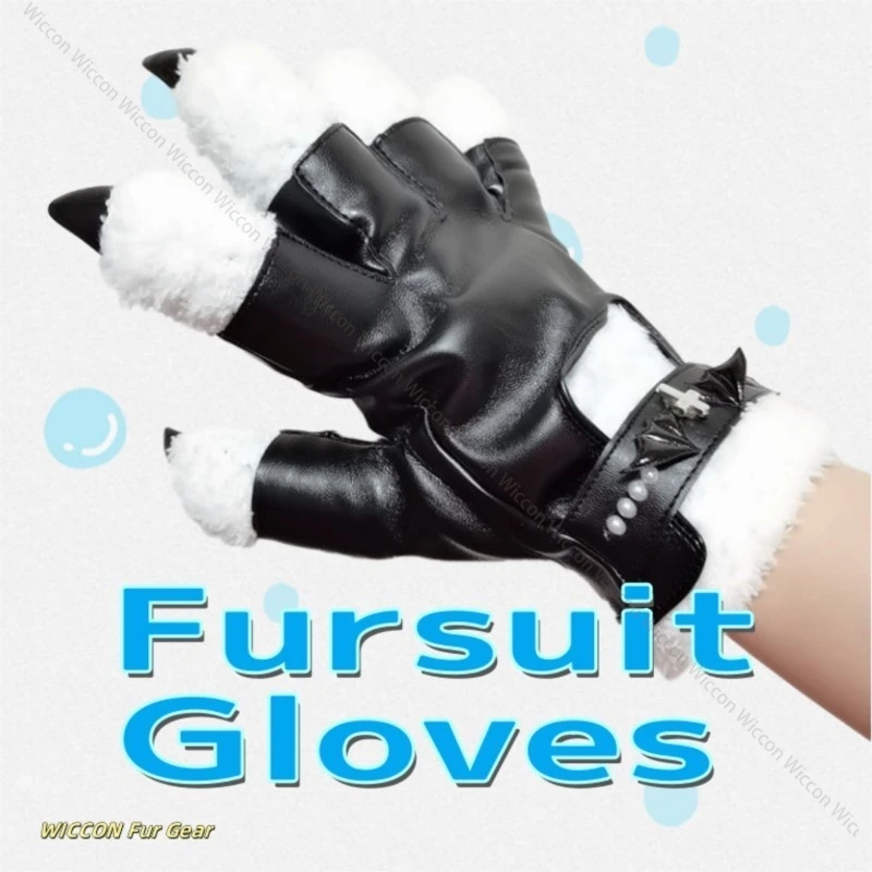 

Wolf Dog Foxes Kigurumi Paw Claw Gloves Costume Accessories Cosplays Animal Furry Plush Full Finger Halloween Fursuit for Adults