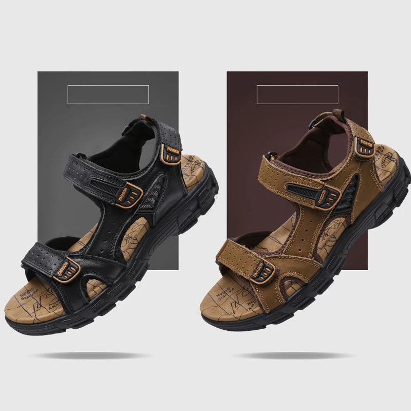 

Hot Sale Summer Men's Sandals Outdoor Non-slip Men's Beach Sandals Handmade Genuine Leather Men's Shoes Fashion Men Sneakers