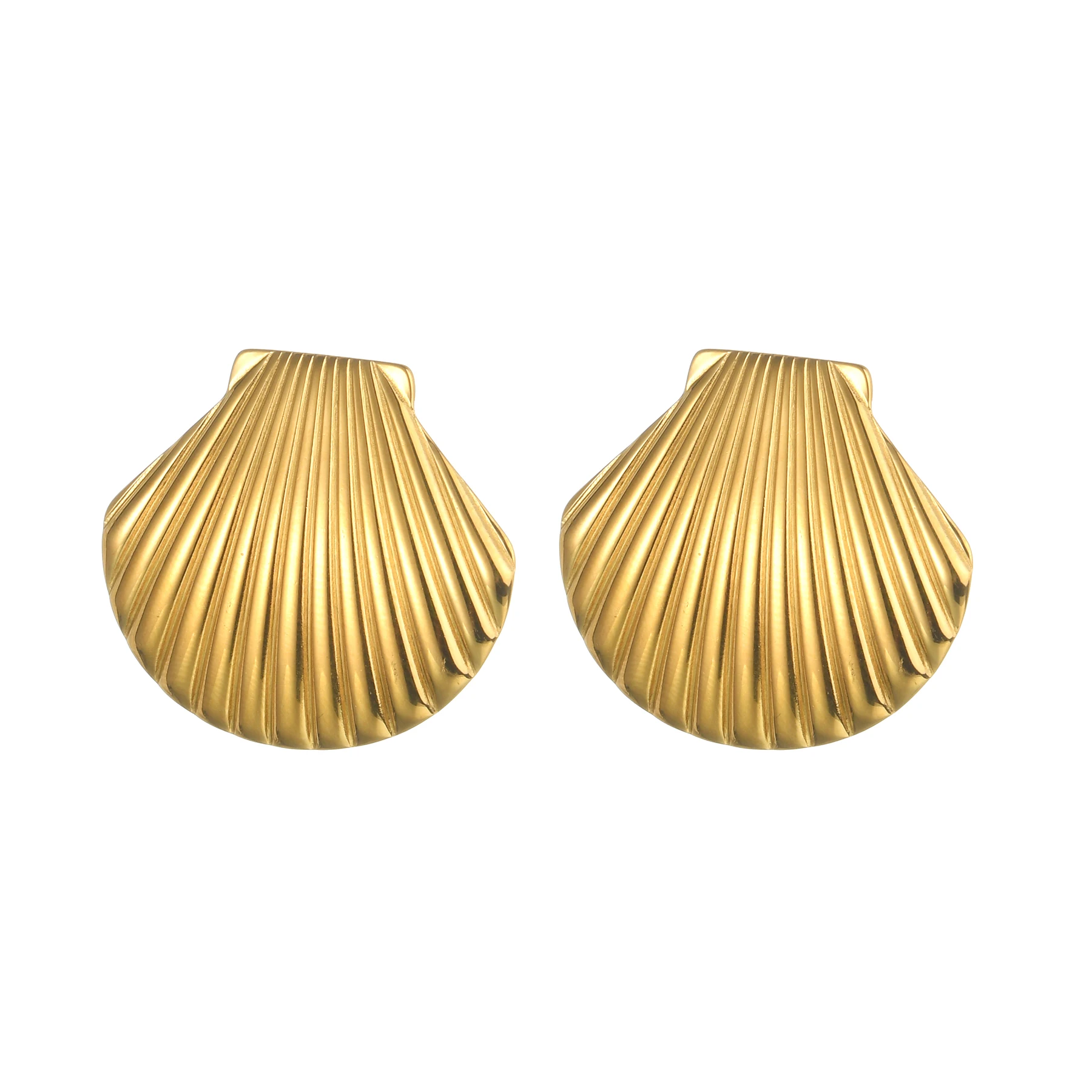 UZone Simple Textured Shell Earrings for Women Stainless Steel Statement Gold Color Big Shell Stud Earrings Waterproof Jewelry