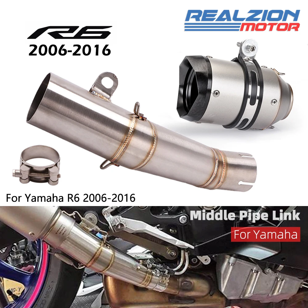 

REALZION R6 2016 Motorcycle Exhaust Middle Pipe Exhaust Muffler With 60mm Tail Pipe Escape Link Pipe For Yamaha R6 2006-2015