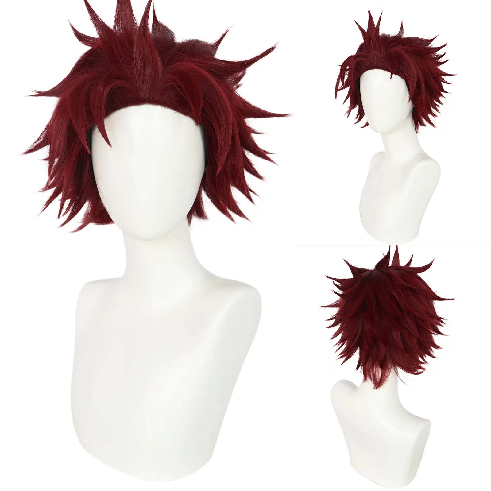 Dark Red Short Anime Cosplay Wig – Universal Kemonomimi Neko Girl Short Fluffy Synthetic Hair Wig